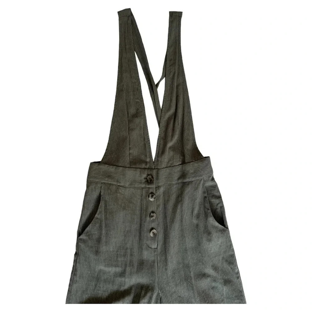 One Clothing olive green pinstripe cropped jumpsuit XS - Picture 3 of 5